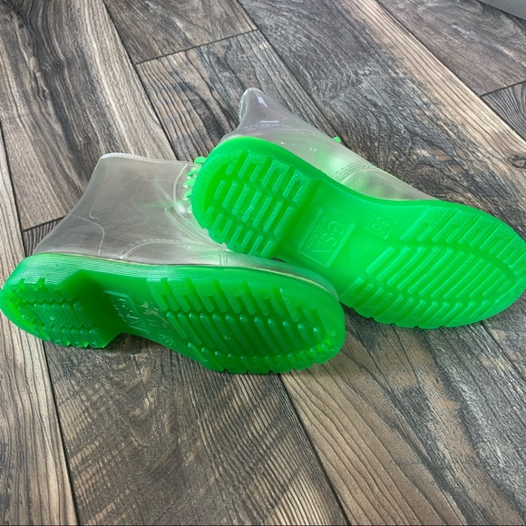New! Workshop G-SIX Ginny Clear Boots Neon Green 6 - Picture 3 of 3